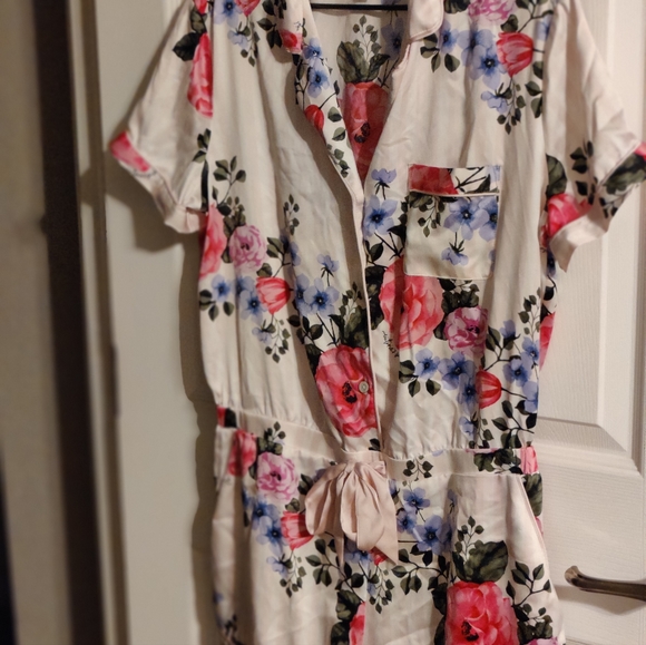 Victoria's Secret Other - Victoria Secret Satin Pink Floral Stripe Romper Pajamas PJs